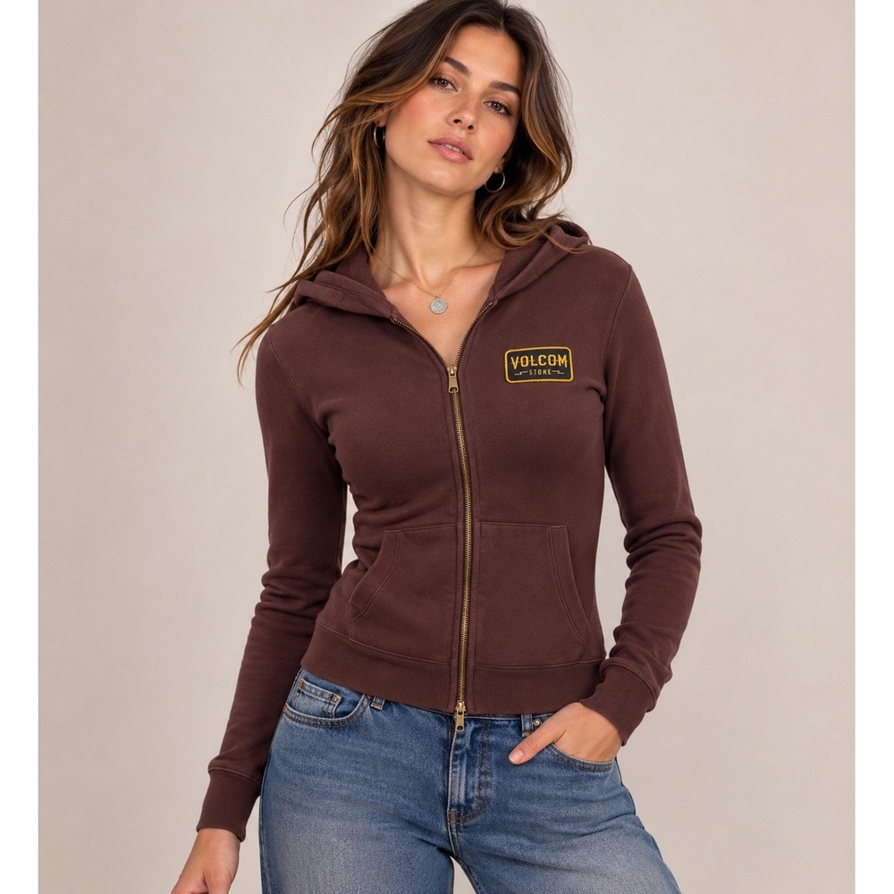 Volcom Y2K Brown Patch Full Zip Hoodie, Large
